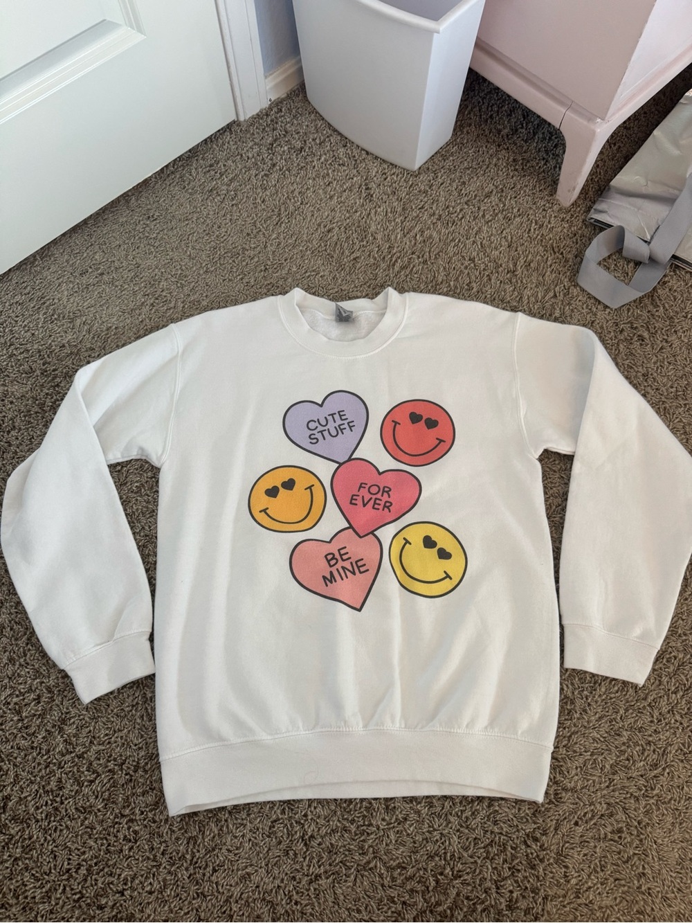 Gildan White Crewneck T-Shirt with Pastel Pink Accents